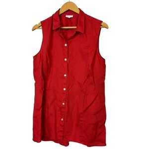 J. Jill Love Linen Red Peplum Sleeveless Button Up Tunic Top Petite Size L